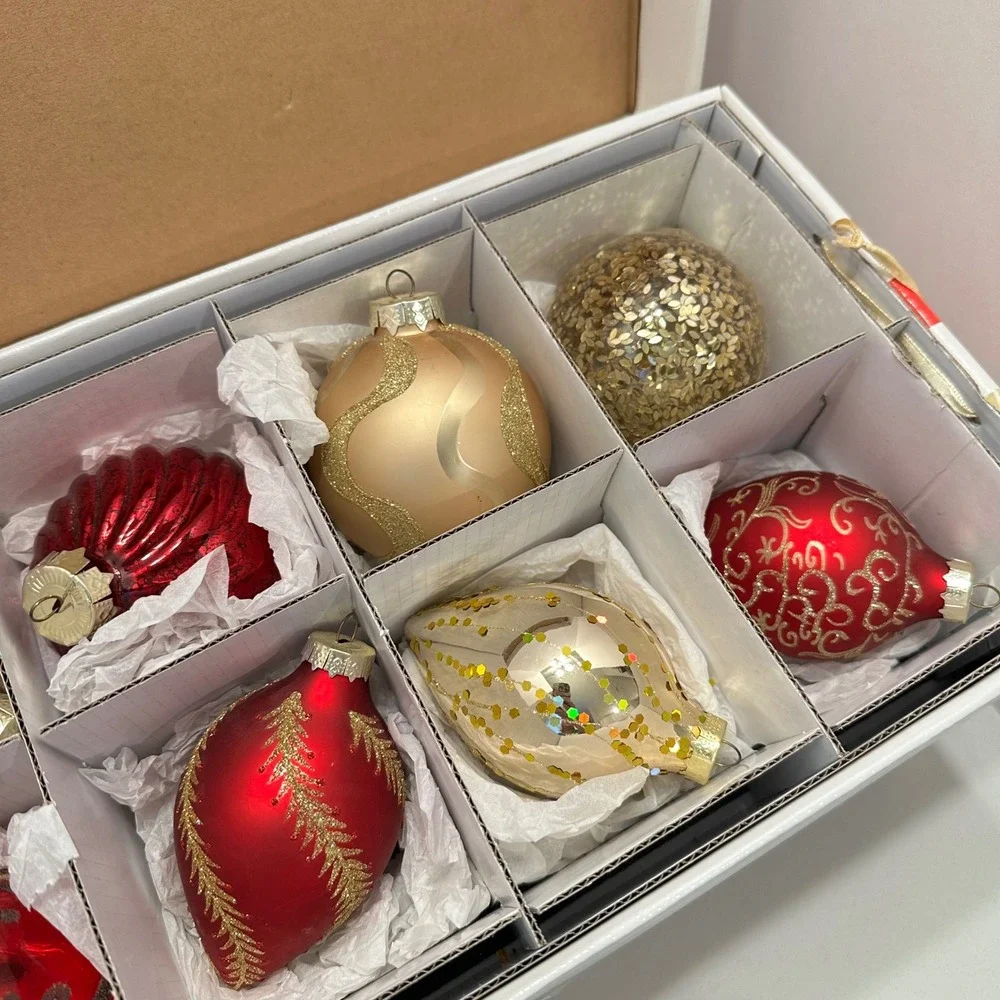 Winter Lane Red Gold Glass Christmas Ornaments Set of 20 Glitter Sequin Assorted
